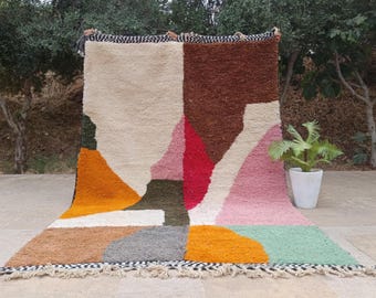 Colorful Moroccan Rug, Berber Authentic Rug, Wool Rug, Beni Ourain Rug, Handmade Berber Carpet, Area Rug, Colorful Moroccan Rug, Boho Rug.