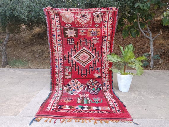 Moroccan Vintage Red Rug 100%, Vintage Red Runner Rug, Area Rug, Premium  quality Rug, Wool Rug, Artisana Rug, Artistic Rug 3,7 x 6,2 ft.