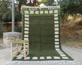 Marokkanischer Berber Teppich, Grüner Handgefertigter Teppich, Marokkanischer Teppich, Marokko Grüner Teppich, Teppich in Sondergröße, Boho Teppich, Wollteppich.