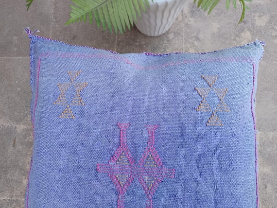 Blue Moroccan Cactus Silk Pillow: Onyx Geometric Abstract Velvet Cover