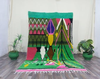 Boho Rug, Green Rug, Handmade Wool Rug, Luxury Moroccan Rug, Hand-Woven Green Rug, Soft High Quality Area Rug, Custom Made Berber Carpet.