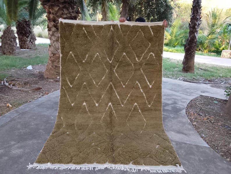 Custom Moroccan Beni Ourain Rug, Green Wool Area Rug, Hand-tufted ...
