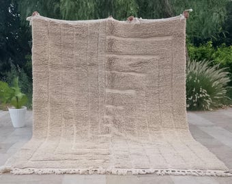 Moroccan Rug, Beige Rug, Minimalist Beni Ourain Rug, Handmade Shag Rugs for Living Room, Wool Rug, Area Rug, Ivory Moroccan Rug, Chic Rug.