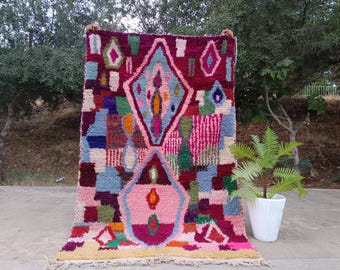 Multicolored Rug, Handmade Rug, Hallween Rug, Beni Ourain Rug, Authentic Moroccan Berber Shag Rug, Custom Fabulous Boujaad Rug, Area Rug.