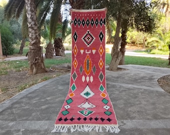 Luxury Handmade Berber Wool Rug, Beni Ourain Moroccan Rug, Modern & Pink Geometric Area Rug, Custom Boho Carpet, Moroccan Carpet, Area Rug.