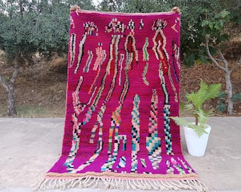 Purple Moroccan Rug, Handmade Moroccan Rug, abstract Berber Shag Carpet, Area Beni Ourain Rug, Custom Wool Rug, Bedroom rug, rug for decor