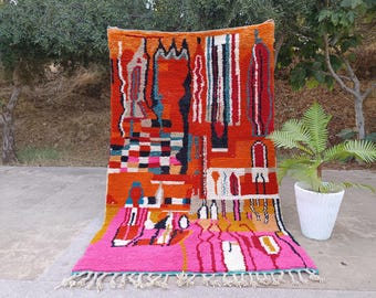 Custom Handmade Moroccan Berber Rug: 100% Wool, Geometric Abstract