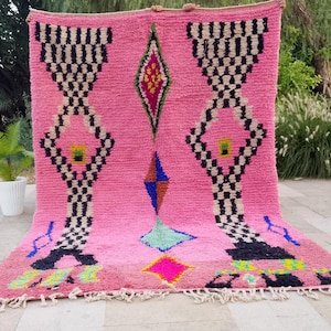 Moroccan Boujaad Berber Wool Rug, Boho Shag Living Room Area Rug, Colorful Soft Carpet, Berber Bohemian Rug,Handmade Moroccan Berber Rug,