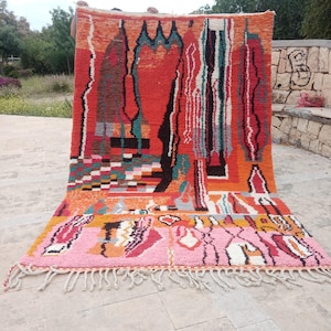 CUSTOM MULTICOLORED RUG,colorful red rug,red moroccan rug,handcrafted bohemian rug,home decor rug,inimalist for living room,geometric unique