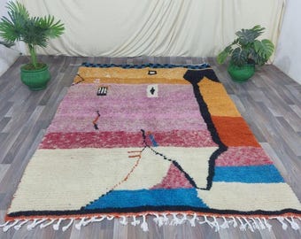 High-Pile Moroccan Rug, Beni Ourain Floor Rug, Handmade Berber Rug, Modern Wool Area Rug, Abstract Pattern Shag Rug, Hand-Knotted Wool Rug.
