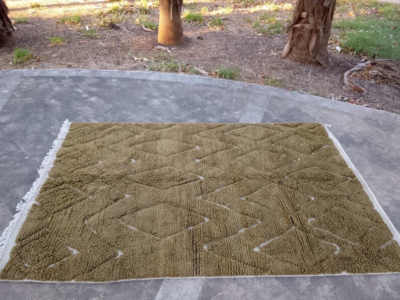 Custom Moroccan Beni Ourain Rug, Green Wool Area Rug, Hand-tufted ...