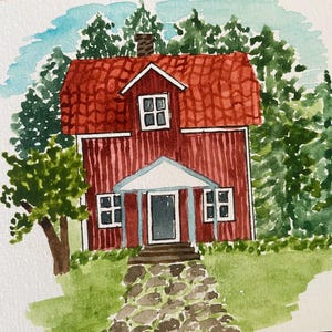 Aquarell-Karte; Original; A6; Schwedenhaus