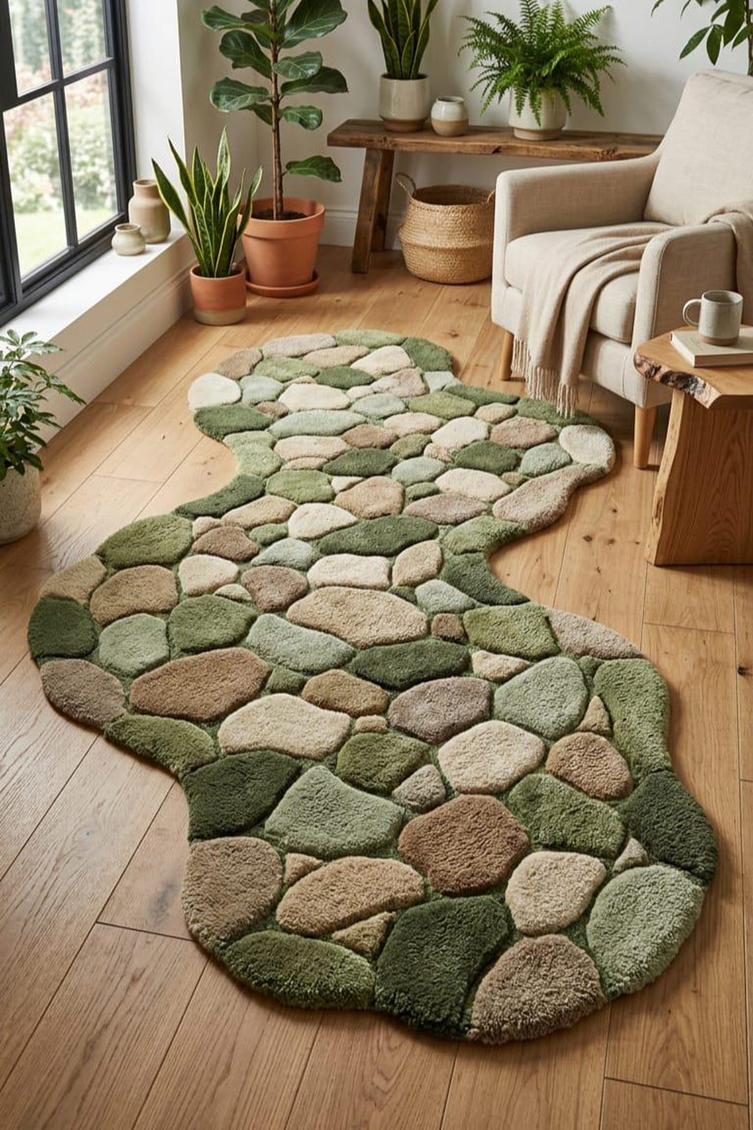 Pebble Stone Hand Tufted Wool Rug Organic Shape Nature Inspired Area ...