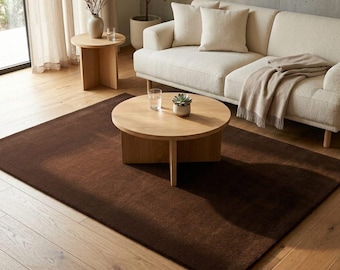 Dark Brown Hand Tufted Rug | Espresso Solid Area Rug | Earth Tone Living Room Carpet | Japandi Minimalist Bedroom Rug | Neutral Home Decor