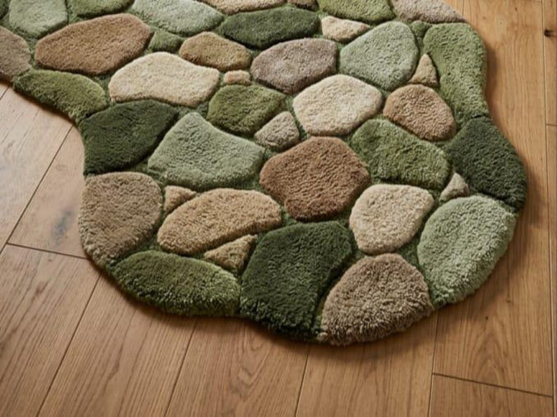 Pebble Stone Hand Tufted Wool Rug Organic Shape Nature Inspired Area ...