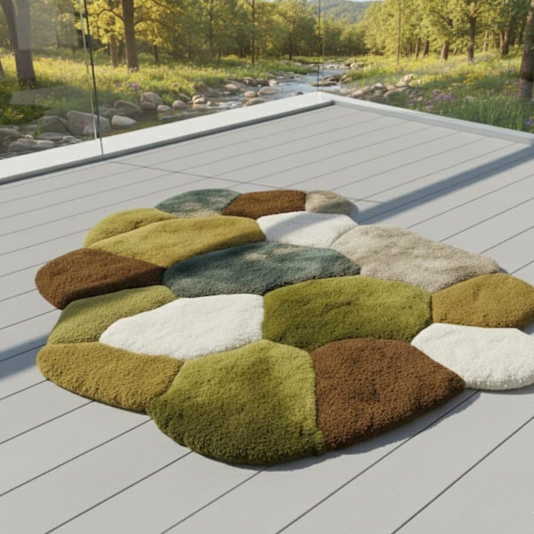 Pebble Design Hand Tufted Rug | Moss Green Abstract Area Carpet ...