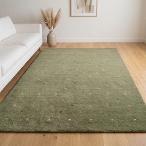 Sage Green Tufted Rug Living Room - Polka Dot Wool Area Rug - Earthy Boho Decor - Soft Green Floor Rug - Warm Modern Rug - Minimalist Room Decor