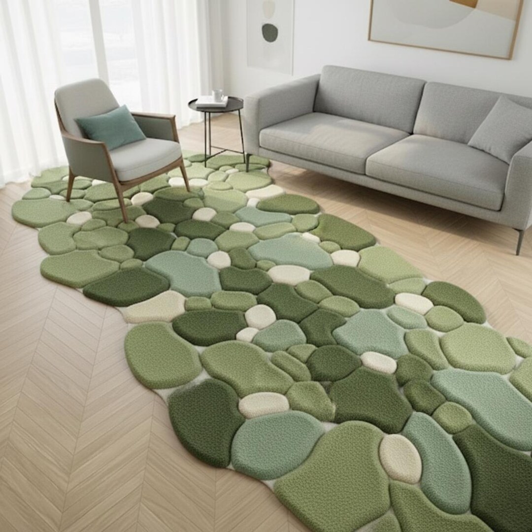 Moss Green Hand Tufted Rug, Modern Pebble Abstract Area Rug - Etsy