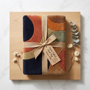 Hand Tufted Wool Rug Gift Packaging - Burlap Ribbon Artisan Made Tag - Retro Geometric Rug Housewarming Gift - Bold Statement Area Rug