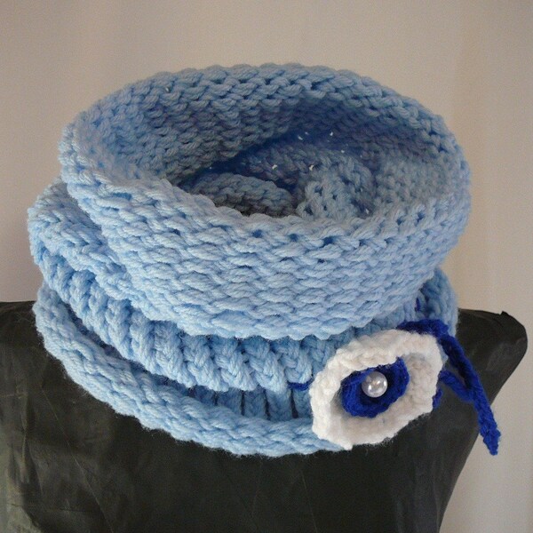 60% OFF Price Reflects Discount   - Baby Blue Cowl with White and Royal Flower accent