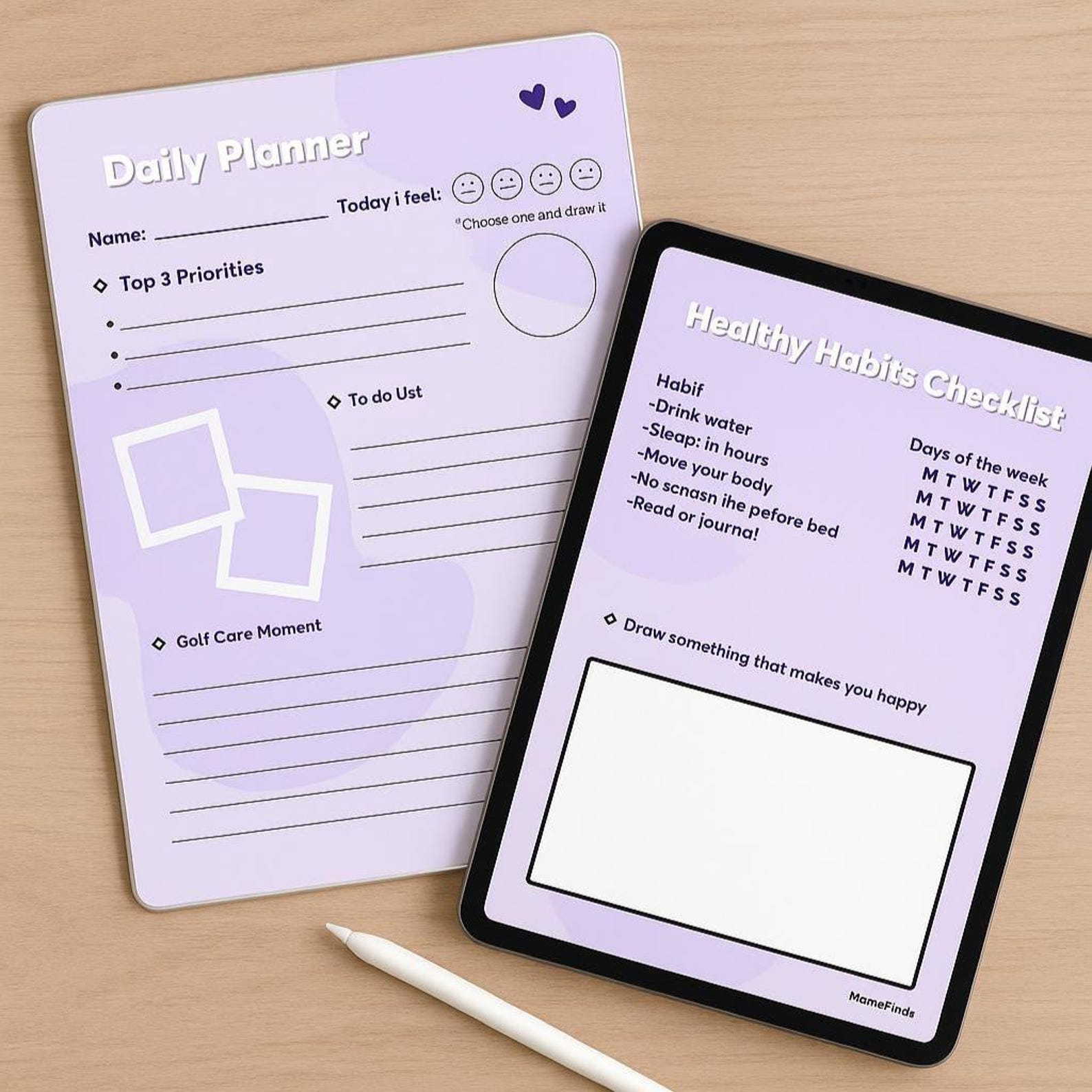 Purple Self-care Planner Bundle Printable PDF | Daily Planner, Mood ...