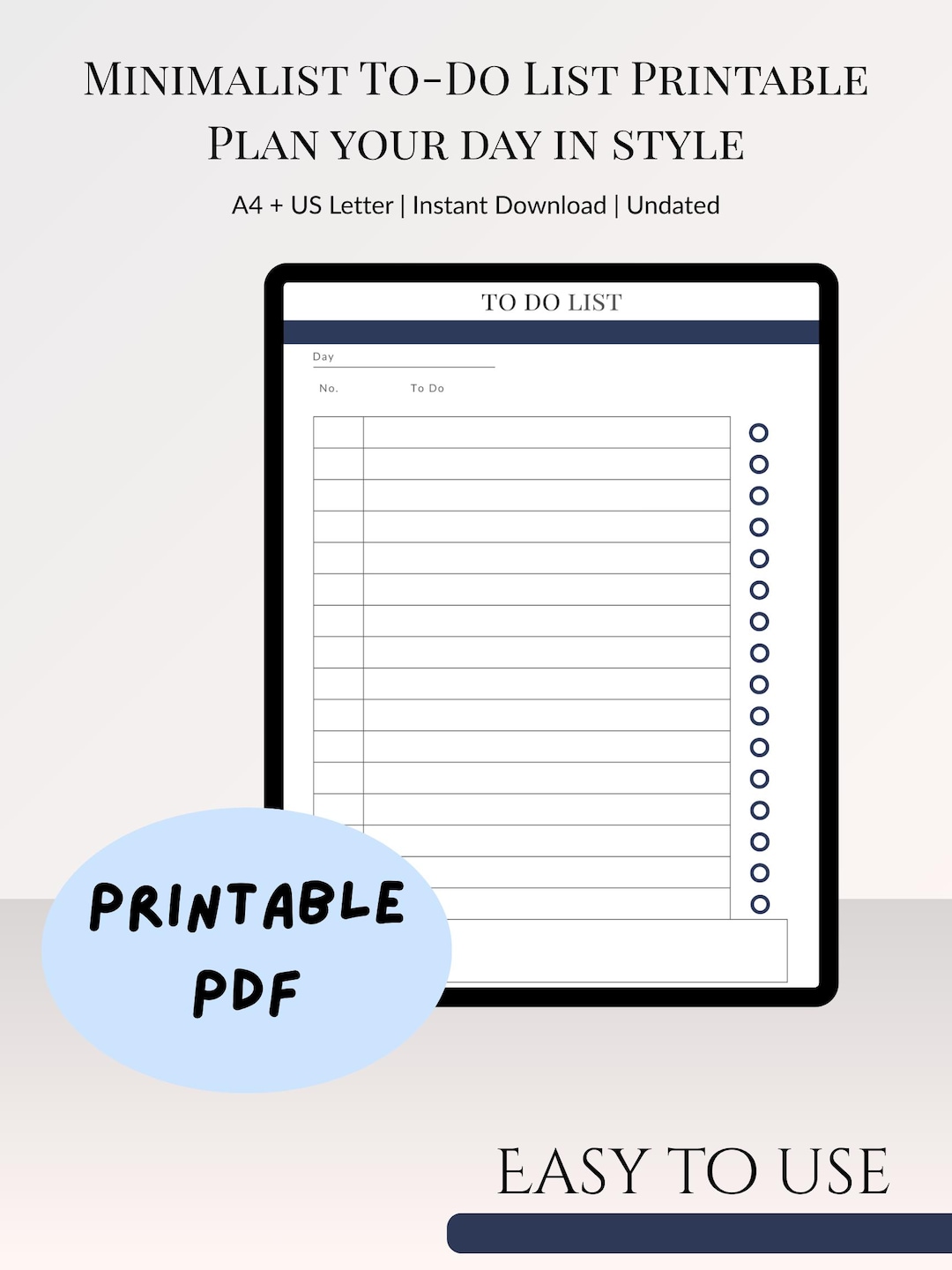 Minimalist To-do List Printable PDF | Daily Planner Template | Simple ...