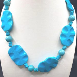 Chunky Turquoise Necklace 20 Inch | Bold Beaded Statement Jewelry | Natural Gemstone Slab Necklace Gift for Women & Men