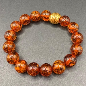 Armband med bärnstenspärlor • Förgylld accent, smycken med helande kristaller