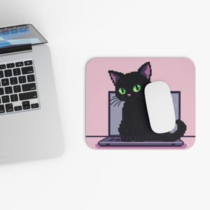 Mauspad Schwarze Katze | Schwarze Katze Zubehör | Zocker Geschenk | Schwarze Katze Liebhaber Dekor | Schwarze Katze Geschenk