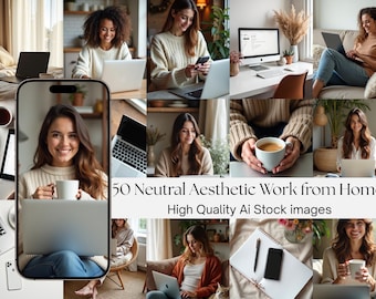 50 Work From Home Stock Photos | Neutral Boho Office Aesthetic | Faceless Branding Images for Instagram, Websites & Digital Marketing
