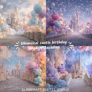 Enchanted princess castle digital backdrop for fantasy-themed photography.