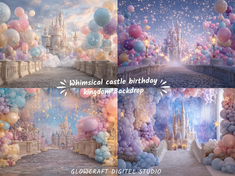 Enchanted princess castle digital backdrop for fantasy-themed photography.