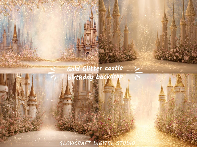 Elegant princess tower scene for newborn or milestone photography.