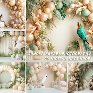 Jungle Safari Photography Backdrop, Digital Jungle Theme Background for Baby Birthday, Cake Smash, Kids Photoshoots,Wild Adventure Portraits