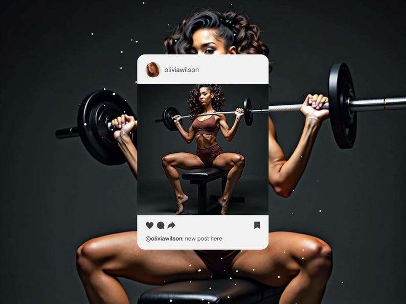 Black female fitness model in stylish sportswear showing morning wellness routine.