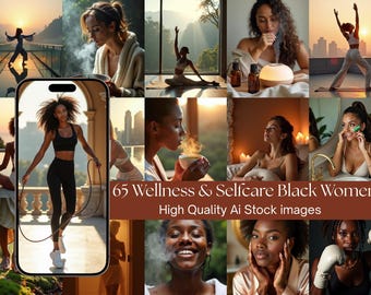 65 Wellness Black Women Stock Images, Melanin Self-Care Lifestyle Photos, Spa & Mindfulness Photography, Empowered Fitness Branding Bundle