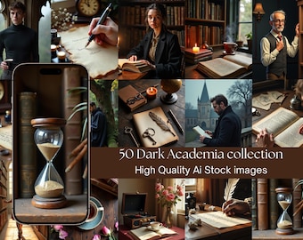 50 Dark Academia Stock Image Bundle | Moody Vintage Aesthetic Photos | Cozy Academic Lifestyle | Gothic Literature & Study Scene Photography