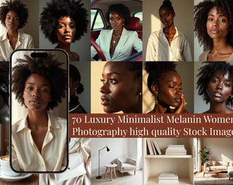 70 Luxus Melanin Fotografie | Minimalistische schwarze Frau Stock Bild | Hochwertiges ästhetisches Porträt | Modernes Branding-Foto