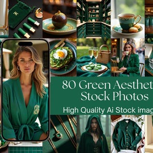 Emerald Green Faceless Stock Photos | Luxury Branding Images for Coaches, AI Content, Reels & Aesthetic Marketing | Neutral Business Bundle