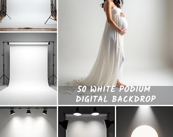 50 białych cyfrowych tła podium, minimalistyczne tło studyjne do fotografii produktowej, kompozytowe do pobrania w programie Photoshop