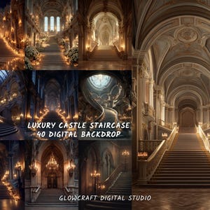Luxury Castle Staircase Digital Backdrop | Regal Stone Stairs Photography Background for Wedding, Maternity, Fairytale & Portrait Photoshoot