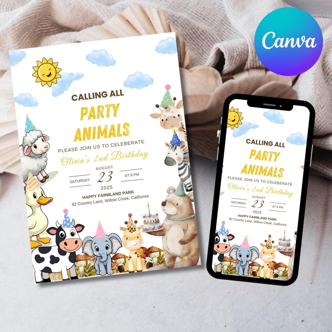 Editable Farm Animals Birthday Invitation | Barnyard 1st Birthday Party ...