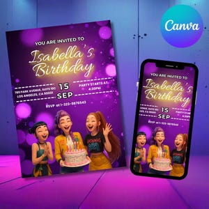 Kpop Demon Hunter Birthday Invitation, Kpop Birthday Party, Huntrix Invite, Girls Birthday, Editable Template, Instant Download.