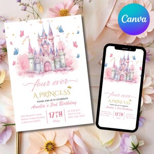 Editable Princess Birthday Invitation, Floral Royal Birthday Invite, Magical Castle Party Template, Printable Princess Birthday Evite