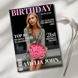 Custom Vogue Style Magazine Template: Personalized Birthday Gift (5x7, Digital Download