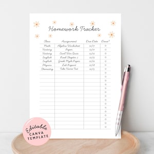 Assignment Tracker Printable: Editable Canva Template for Teens and College Students Instant Digital Download