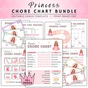 Toddler Chore Chart Bundle Printable:  Editable Canva Template Allowance Chart Visual Schedule for Kids Rewards Bucks Screen Time Chart