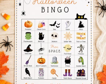Halloween Bingo Game, Printable Halloween Bingo Cards, 30 Unique Cards, Kids Halloween Party Game, Classroom Activity, Family Game Night