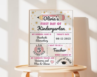 Modèle modifiable de panneau premier jour d'école, panneau de rentrée scolaire, dernier jour d'école, téléchargement imprimable, préscolaire et maternelle, rétro