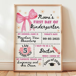 Cartello Primo Giorno di Scuola, Download Digitale Modificabile, Stampabile, Ultimo Giorno di Scuola, Ritorno a Scuola, Scuola Materna, Asilo, Prima Elementare, Fiocco Pastello